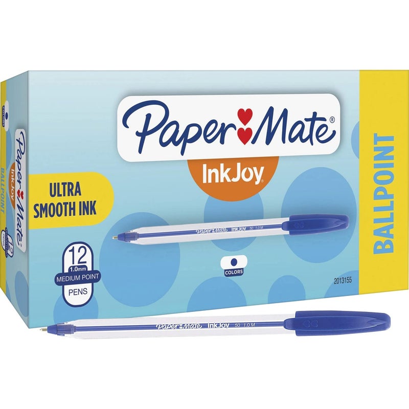 Paper Mate 2013155 InkJoy 50ST Ballpoint Pens, Medium Point (1.0mm), Blue, Box of 12 Pens - Image 1